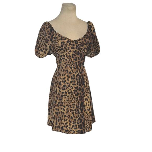 PrettyLittleThing brown black leopard print puff sleeves mini dress size 8 - Picture 13 of 13